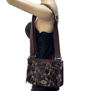 FOSSIL Key-Per Crossbody Bag With Multicolor Giraffe Print  Adjustable Strap